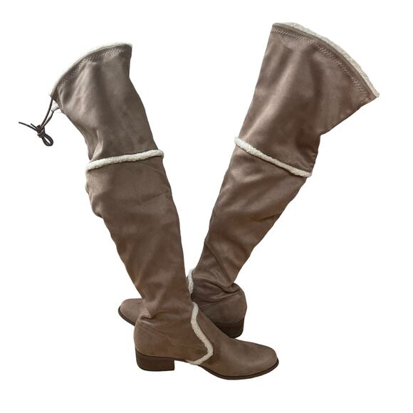 Charles David Gunter Taupe Over The Knee suede shearling Trim Boots Size 9.5 - Picture 5 of 10